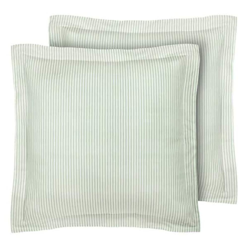 NEW! Laura Ashley Classics Cotton 2 Piece Euro Sham Set Ticking Stripe Green